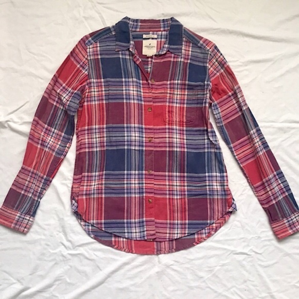 AE Boyfriend Fit Button-Up Flannel Shirt